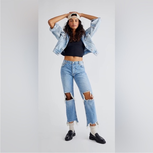Free People We The Free Maggie Straight Jean in Light Stone Size 30 - Picture 6 of 16